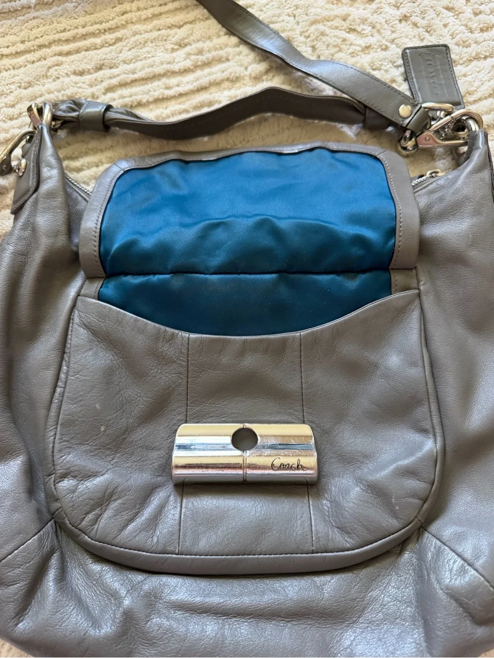 Coach Kristin Gray Leather Zipper Hobo Crossbody Shoulder Bag Style 16808 - Picture 10 of 11